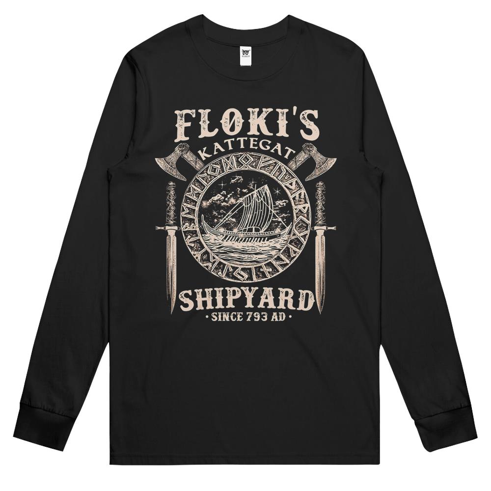 Flokis Shipyard Kattegat Viking Ship And Sword Long Sleeve T Shirts