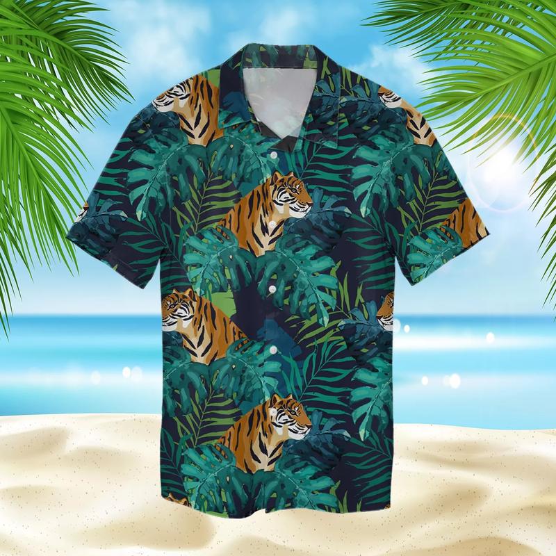 Tropical Tiger Pattern Hawaii Shirt-Fashion Island Tourism-Size Us-Na01178