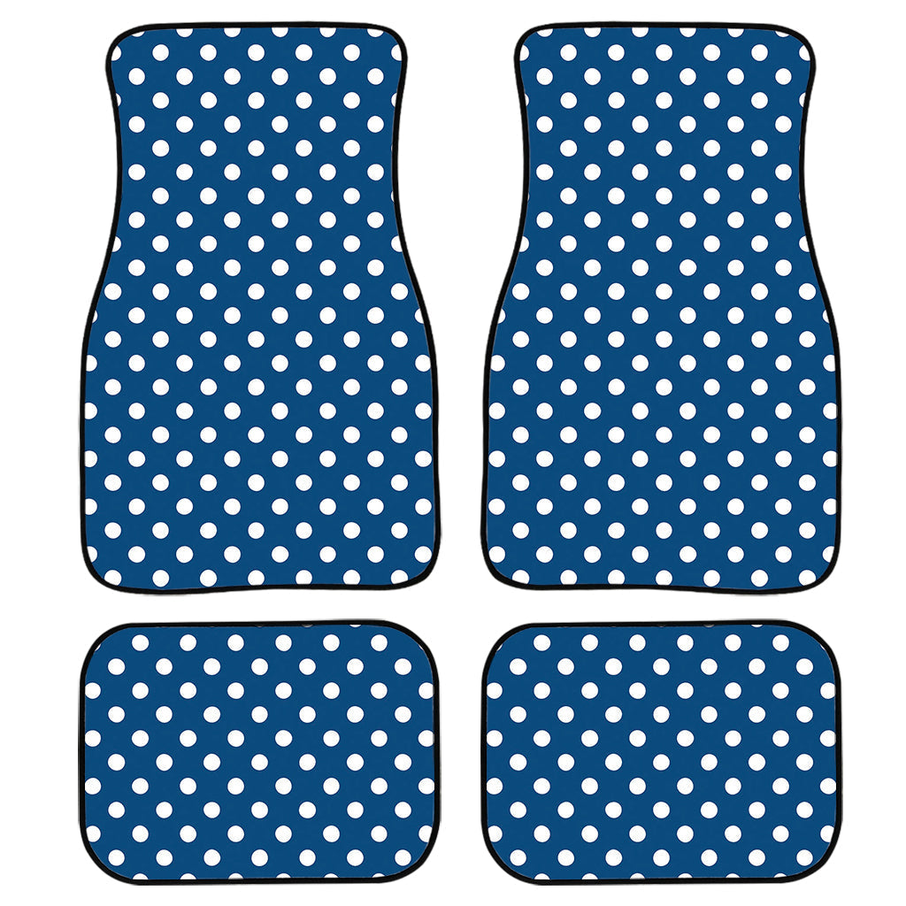 Navy And White Polka Dot Pattern Print Front And Back Car Floor Mats, Front Car Mat