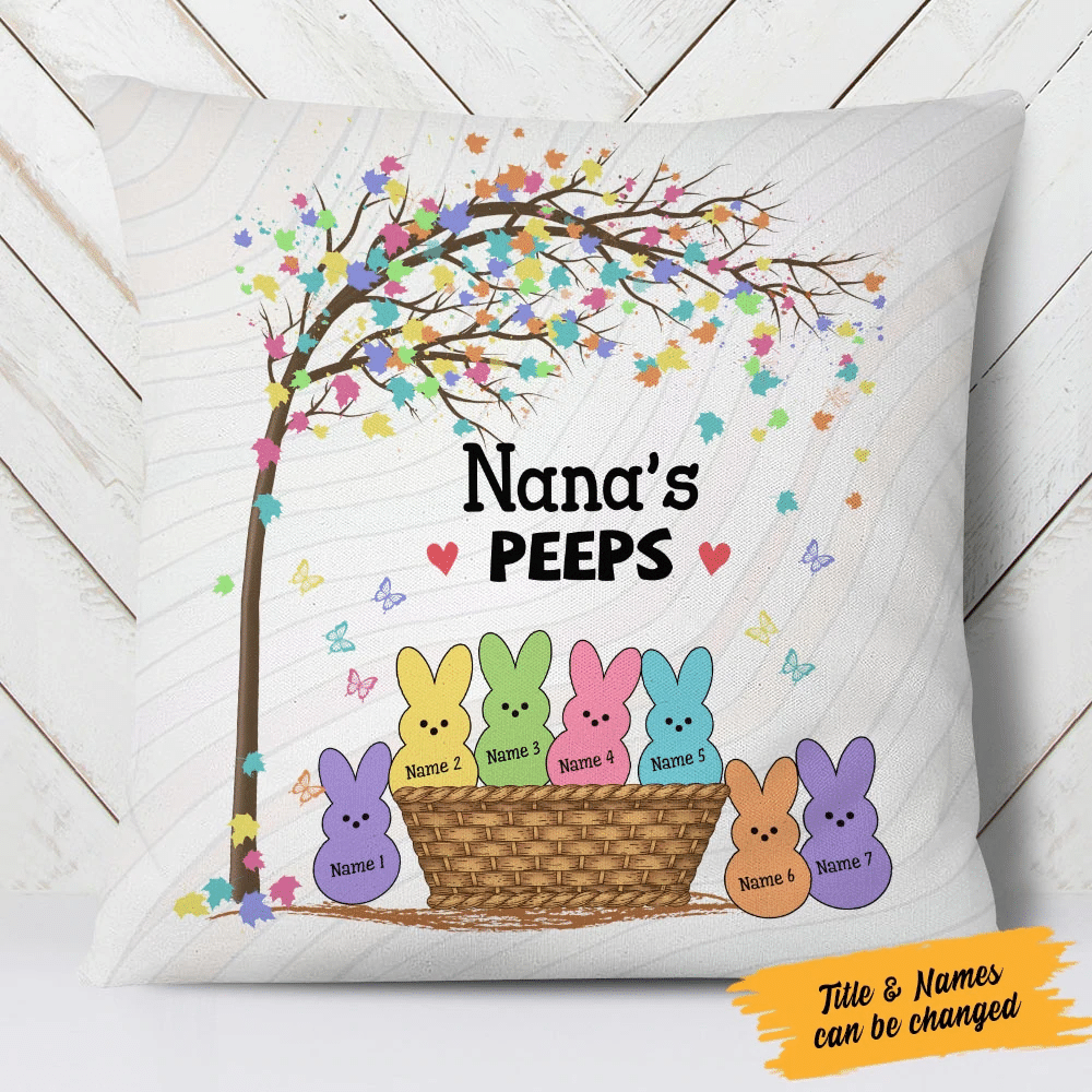 Personalized Nana’S Peeps Pillow, Custom Grandma Bunny Pillow, Grandkid Pillow, Bunny Pillow, Tree Love Pillow, Grandma Pillow (Insert Included)