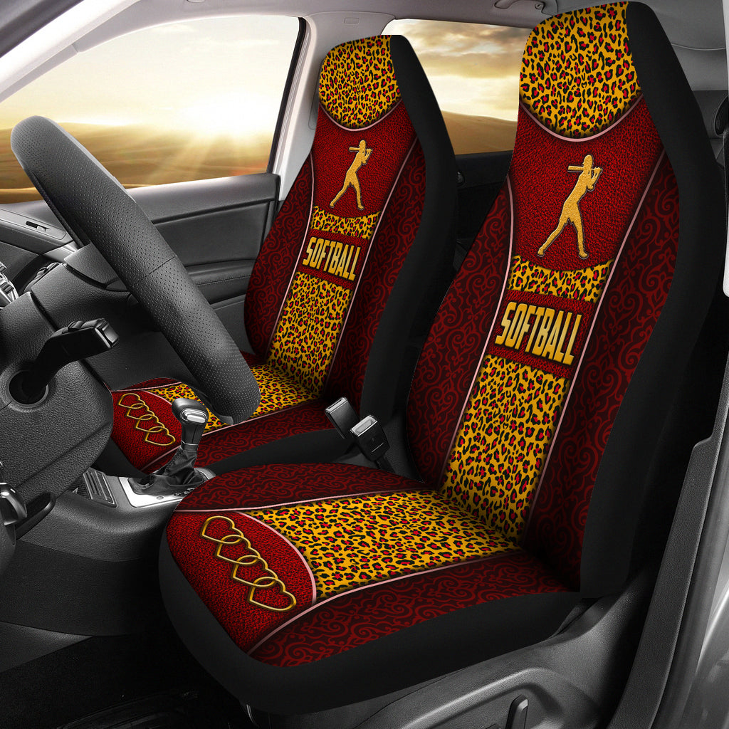 Softball Vintage Classic Pattern Leopard Leather Texture Car Seat Covers, Seat Covers Full Set, Carseat Covers, Automotive Seat Covers