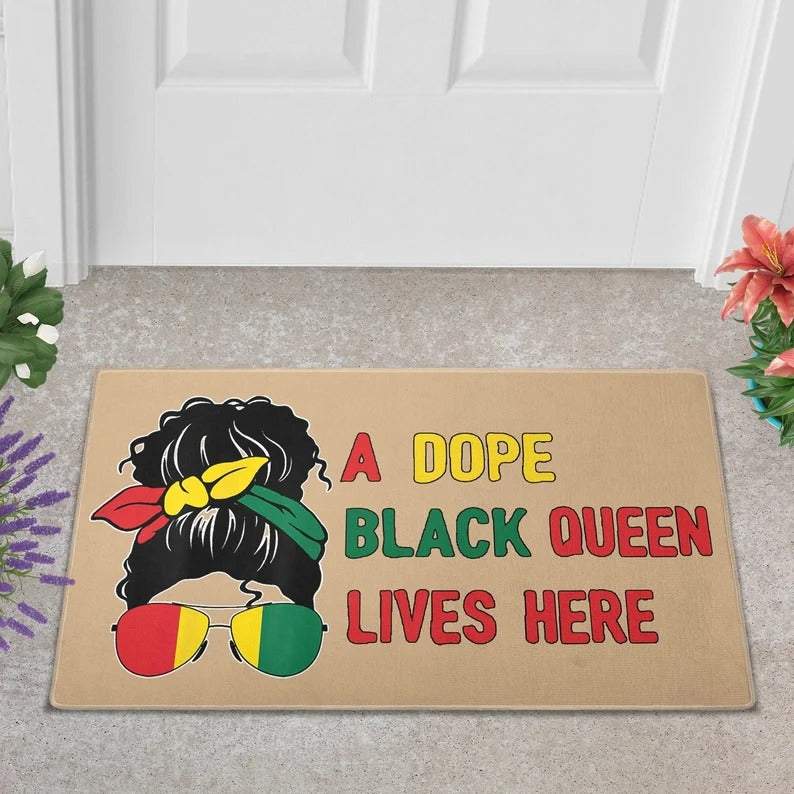 Juneteenth Doormat, Black Queen Doormat, A Dope Black Queen Lives Here Doormat, Black Pride Doormat