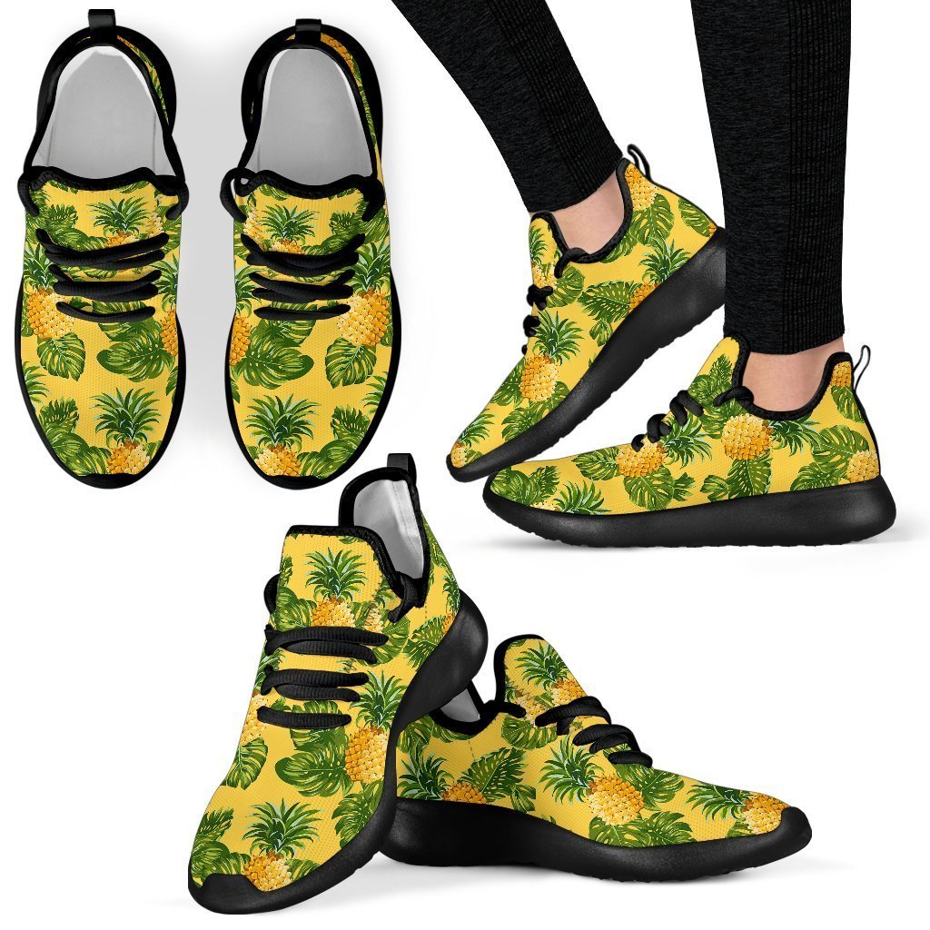 Yellow Tropical Pineapple Pattern Print Mesh Knit Shoes