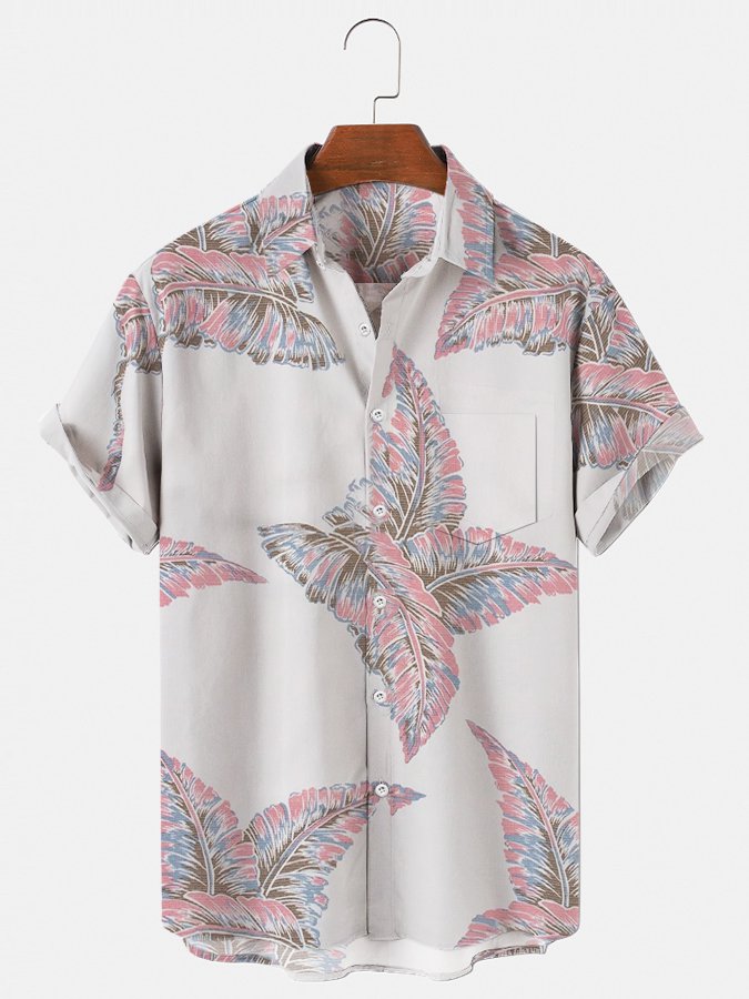 Mens Hawaii Shirt Casual Aloha Beach Pink Palm Tree Shirts Ha73028