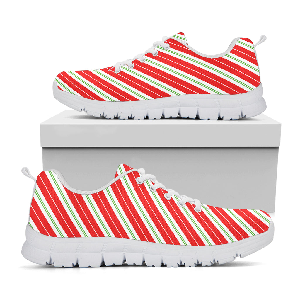 Christmas Candy Cane Stripes Print White Sneakers