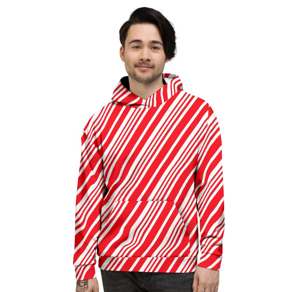 Candy Cane Stripe White And Red Print Men’S Hoodie