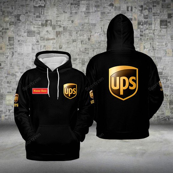 Custom Name Simple Ups Parcel Service Logo Black Brown Hoodie 3D