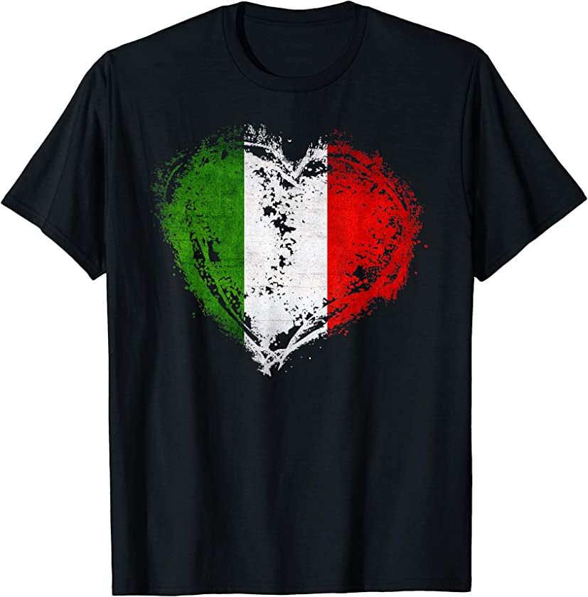 Vintage Italy Heart Shape Italian Flag Stylish Design T-Shirt