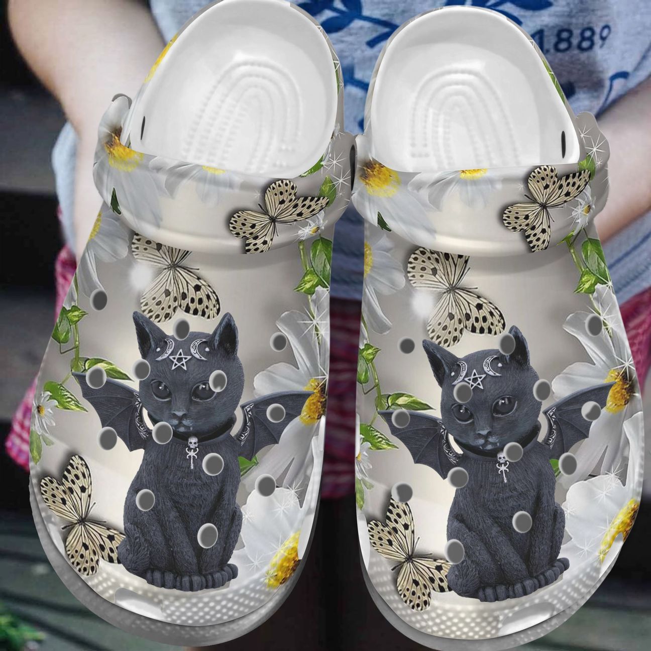 Cat Personalize Clog, Custom Name, Text, Fashion Style For Women, Men, Kid, Print 3D Black Cat And Butterfly