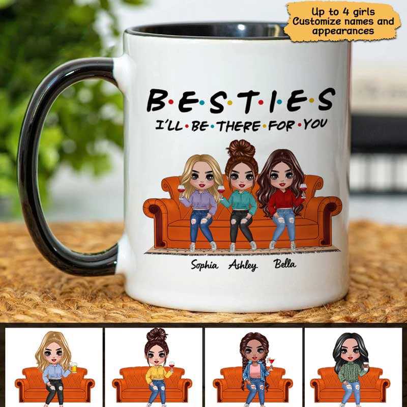 Doll Girls Friends Sisters Besties On Couch Personalized Mug