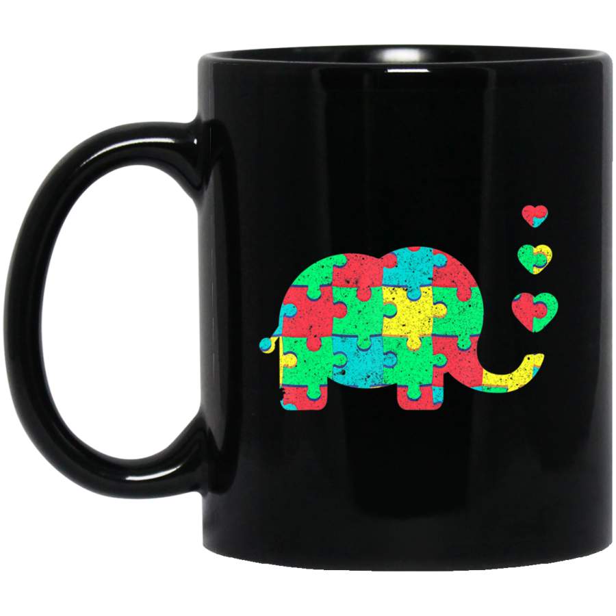 Autism Awareness Support Elephant Puzzle Pieces Design 11oz 15oz Black Mug Idea 2nd April Puzzle Ribbon Support Autism Dad Mom Kids Autistic