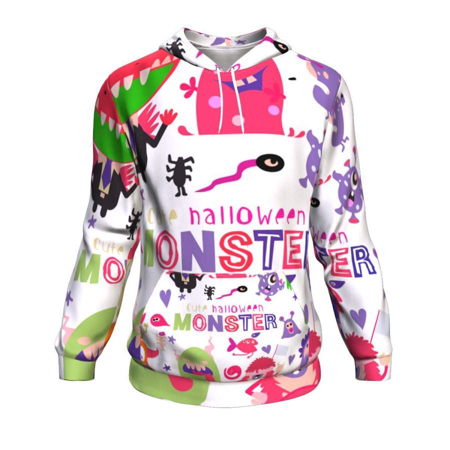 Cute Scary Halloween Monsters and Candy Halloween Hoodie Over Print