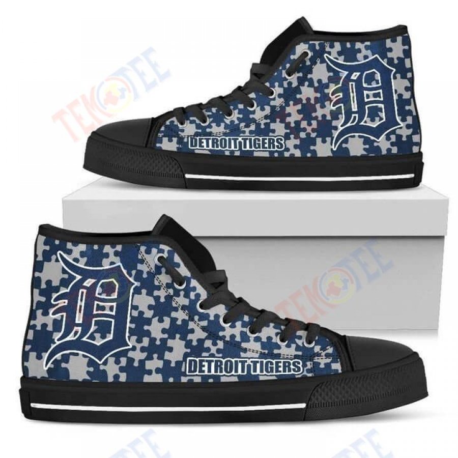 Mens Womens Puzzle Logo With Detroit Tigers High Top Shoes TMT640