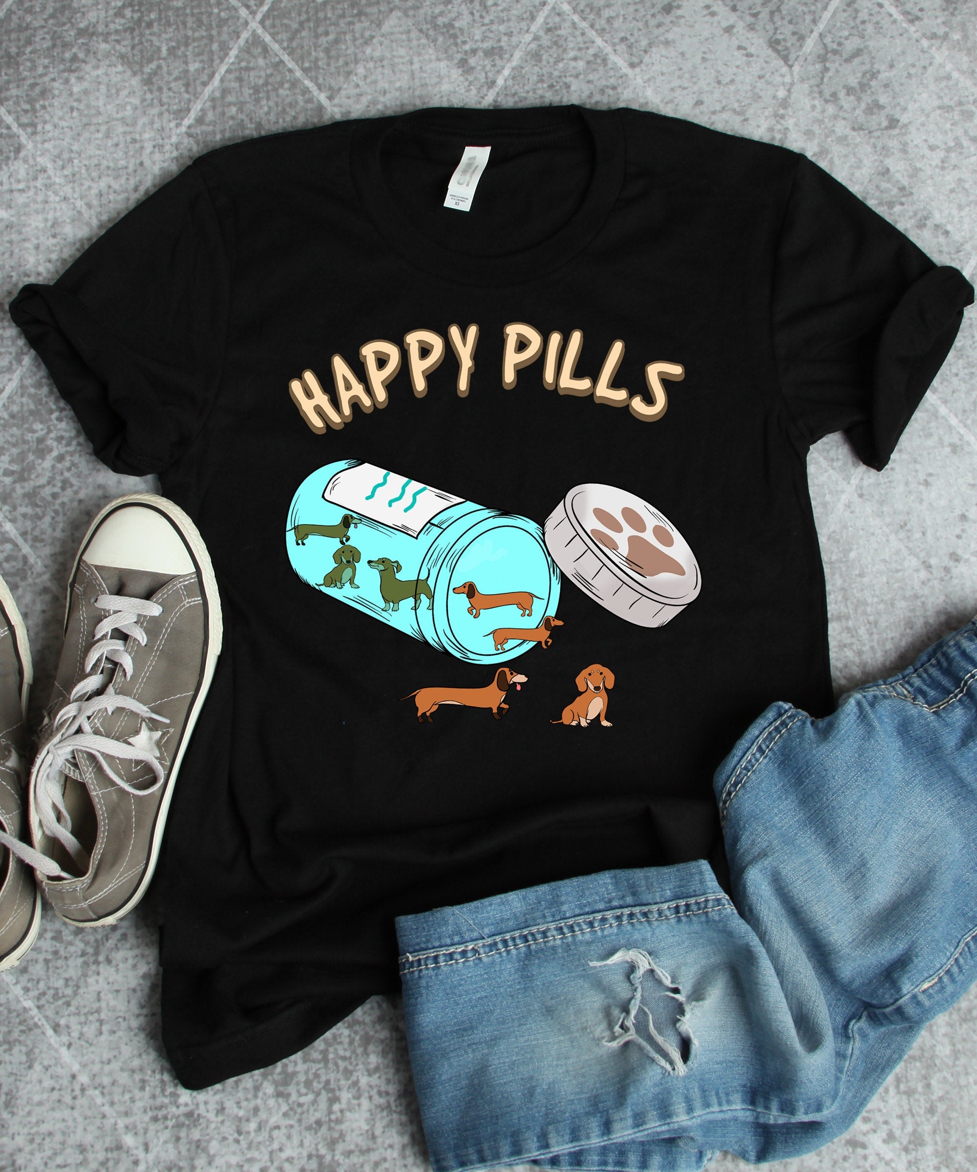 Funny Happy Pills Dachshund Gift For Dog Lovers Standard/Premium T-Shirt Hoodie