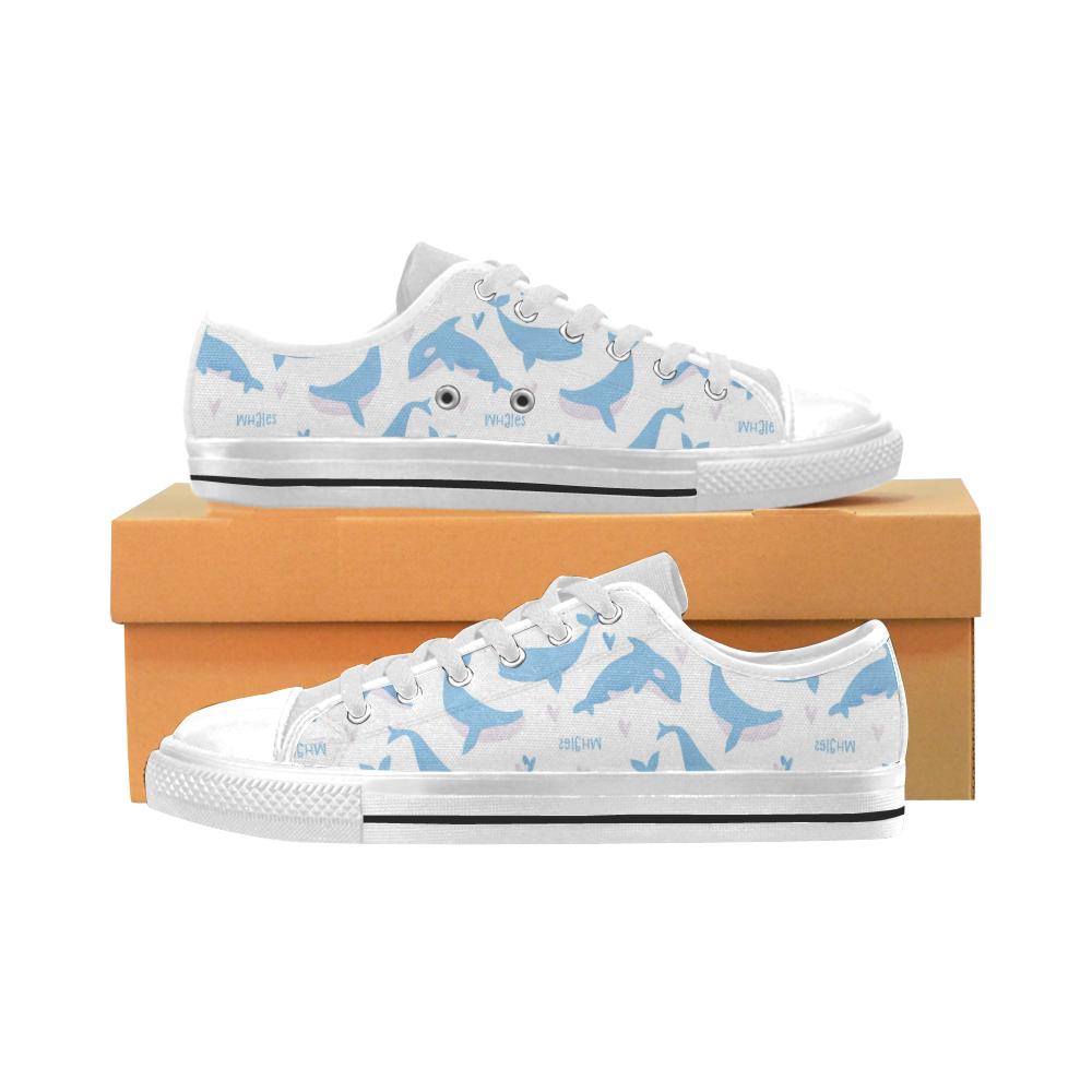 Blue whale pattern Men’s Low Top Shoes White