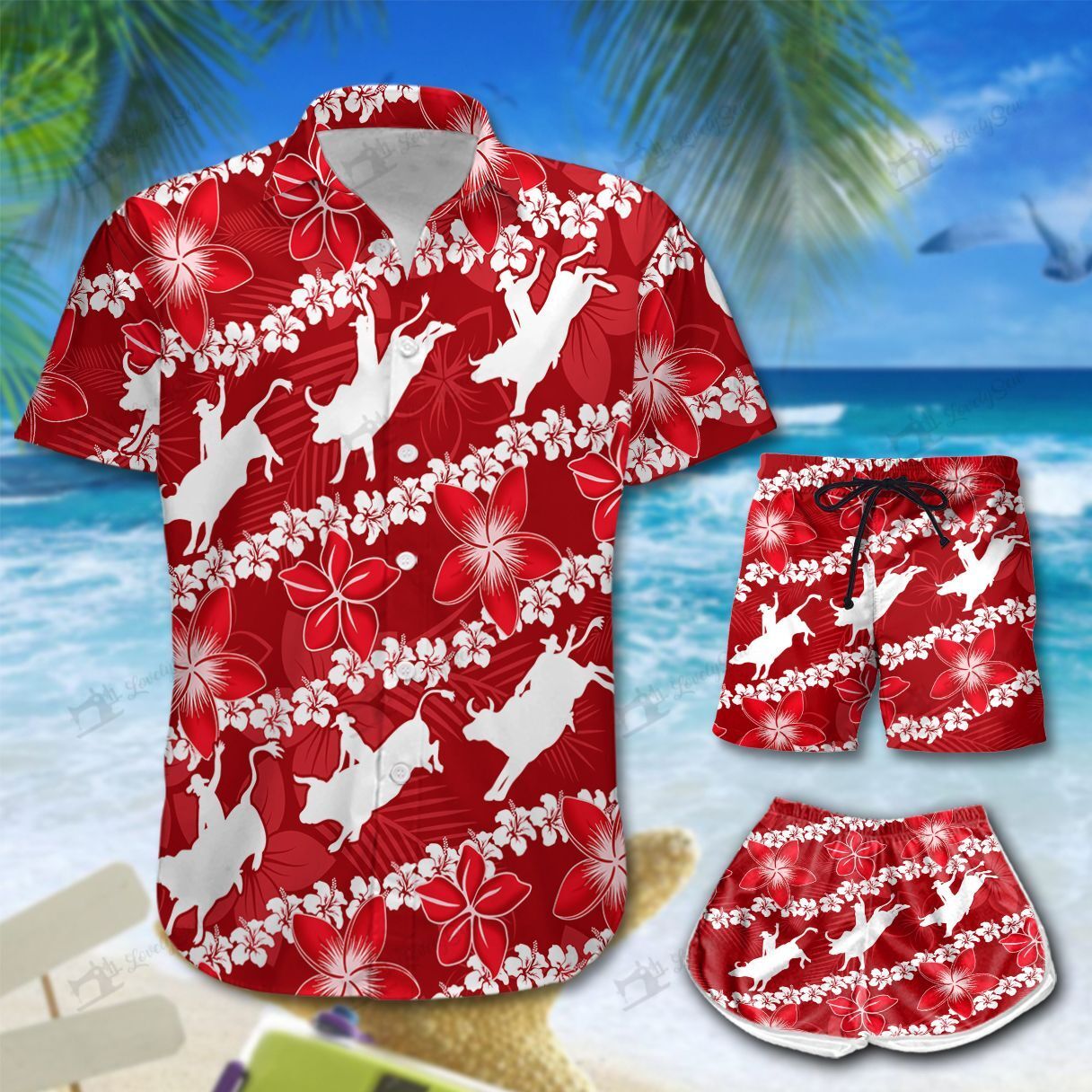 Bull Riding Line Hawaiian Shirt Shorts Ha12226