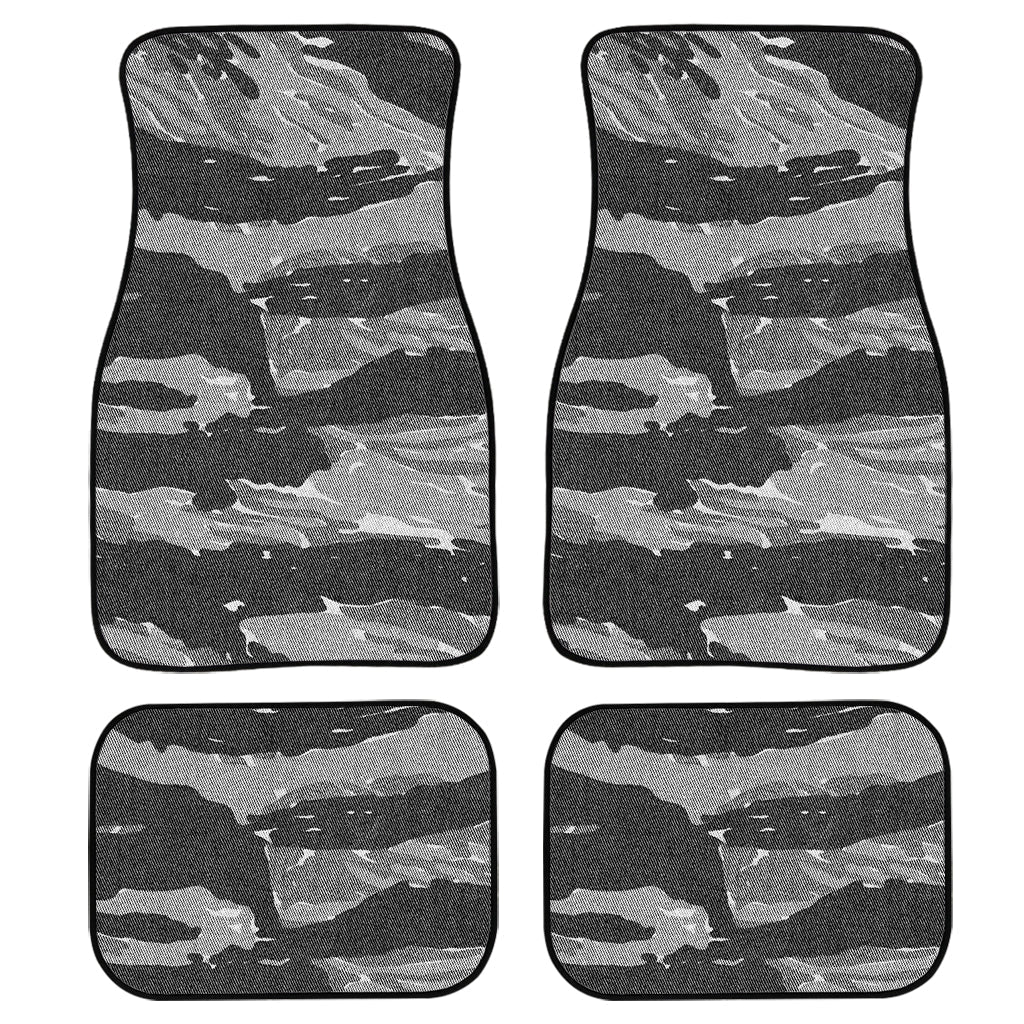 Grey Tiger Stripe Camouflage Print Front And Back Car Floor Mats, Front Car Mat