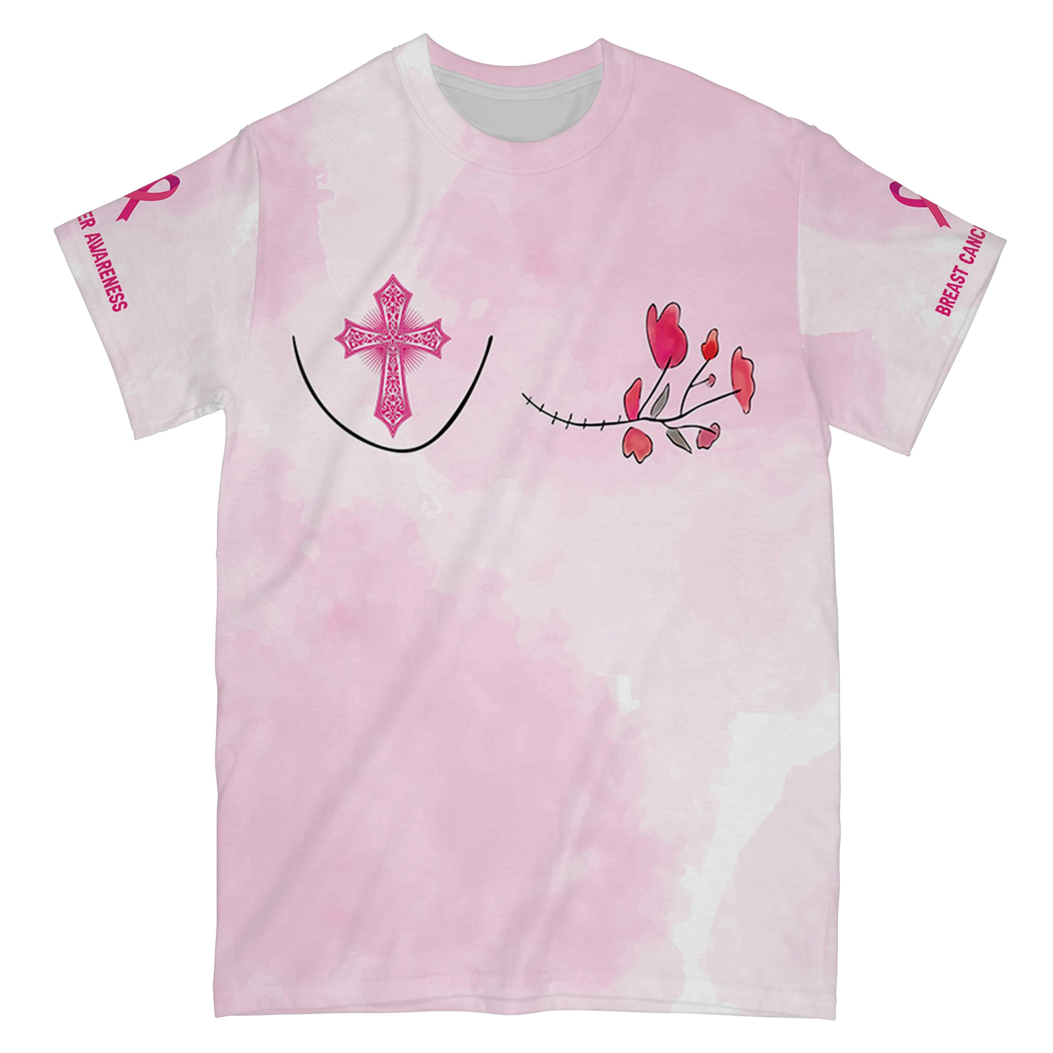 I Wear Pink For Myself Breast Cancer Awareness All Over Print T-Shirt, Pink Tie Die Breast Cancer Shirt