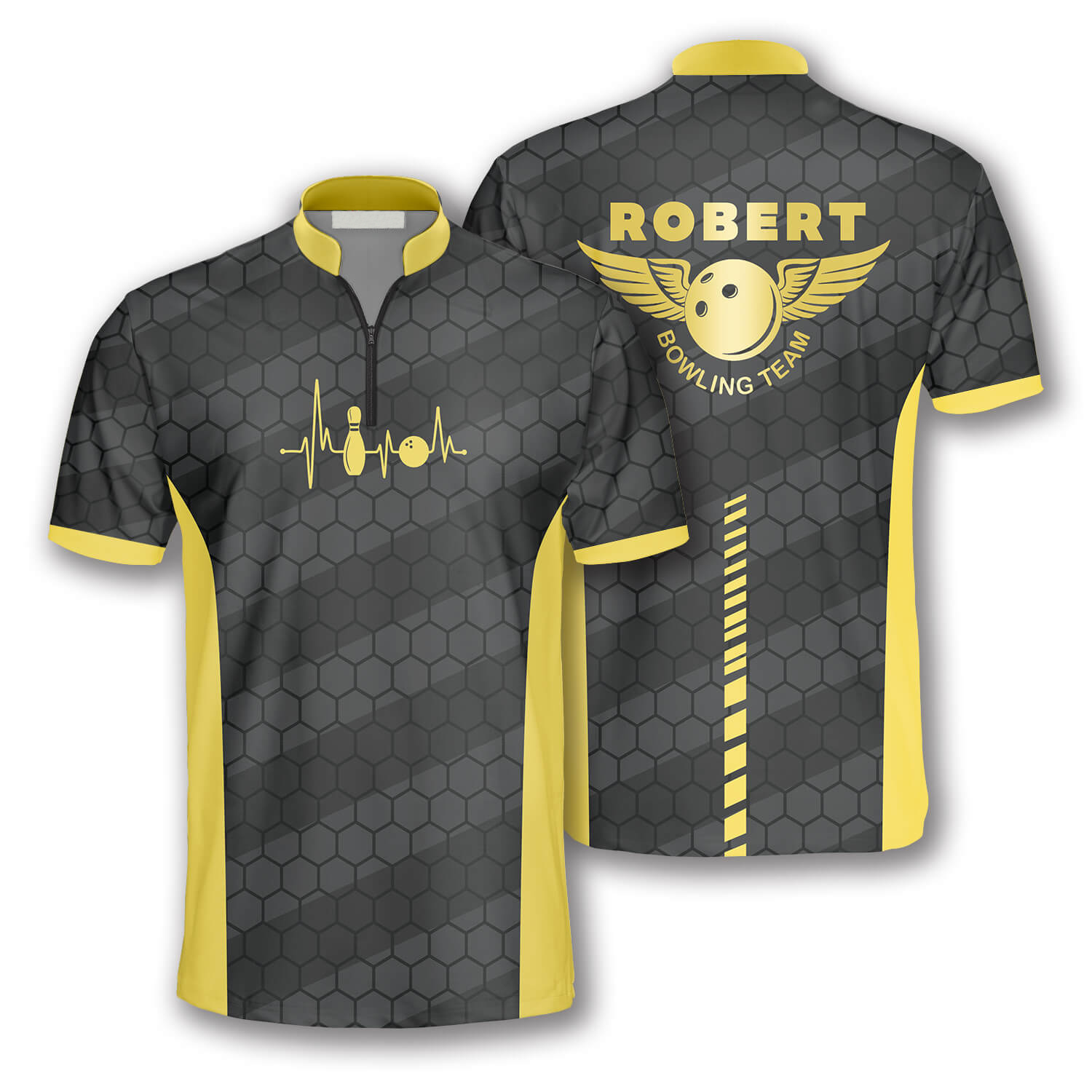 Personalized Name Bowling Heartbeat Honeycomb Pattern Custom Bowling Jerseys For Men