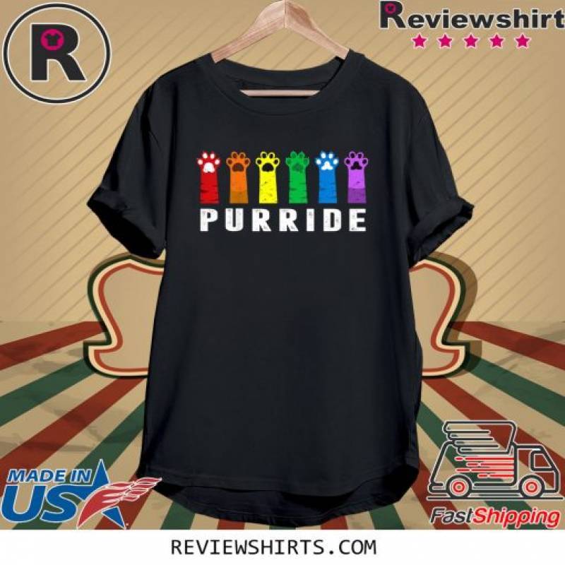 Purride Paw Cat Kitten LGBT Gay Les Pride Rainbow Vintage Tee Shirt