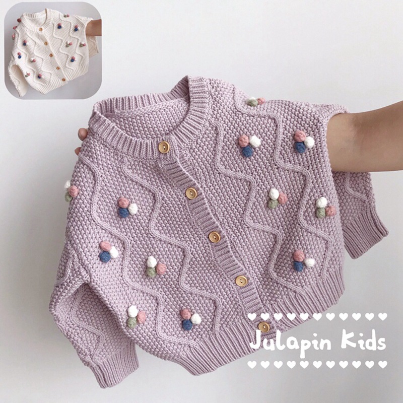 Autumn Winter Kids Baby Girls Full Sleeve Single-breated Top Outwear Toddler Children Knitting Clothes Flocking Sweater 1-8Y alx