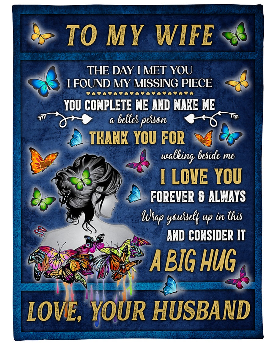 The Day I Met You – Lovely To My Wife Blanket, You Complete Me And Make Me, Gift For Wife From Husband Birthday Gift Home Decor Bedding Couch Sofa Soft