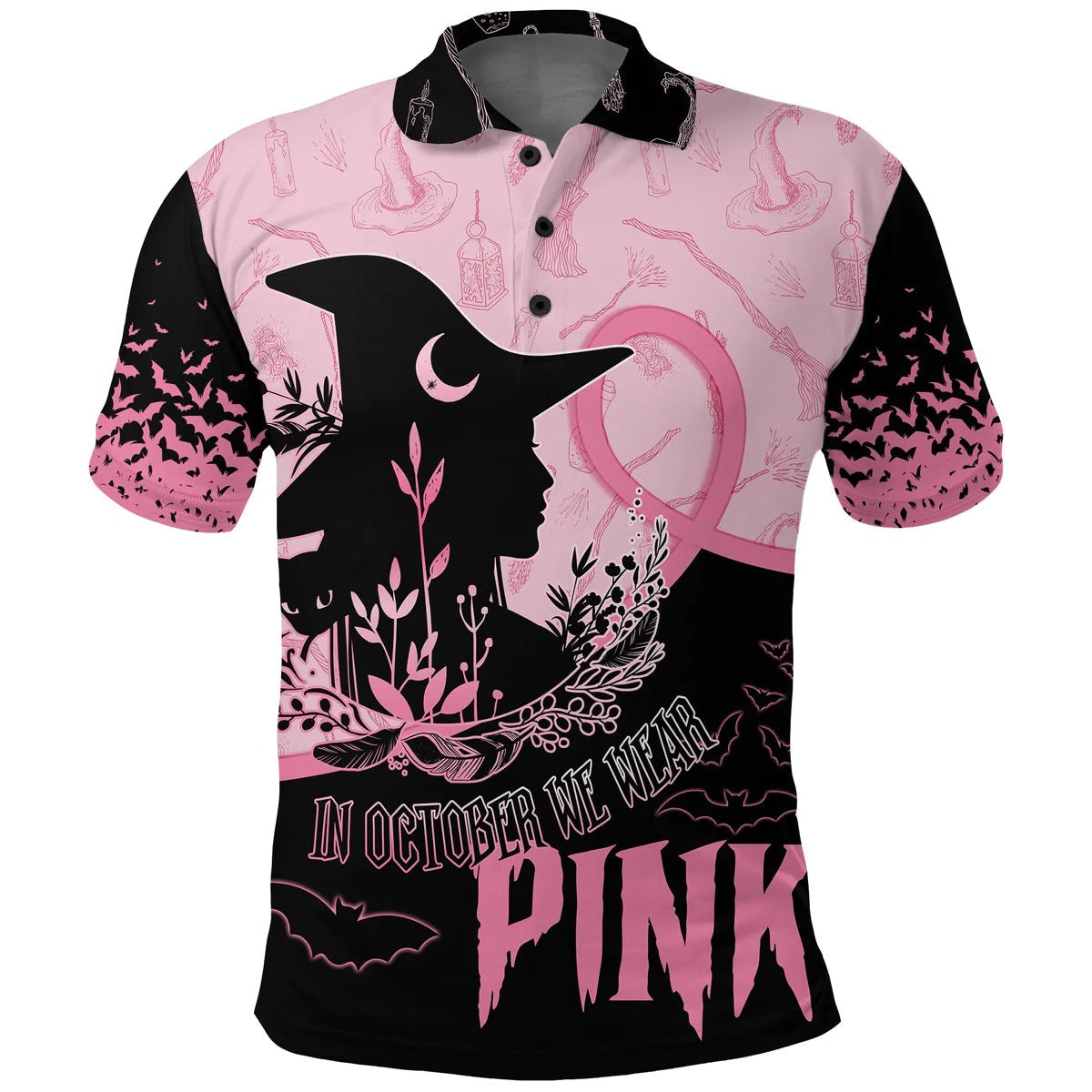 Women Breast Cancer Awareness Polo Shirt Witchy Vibes