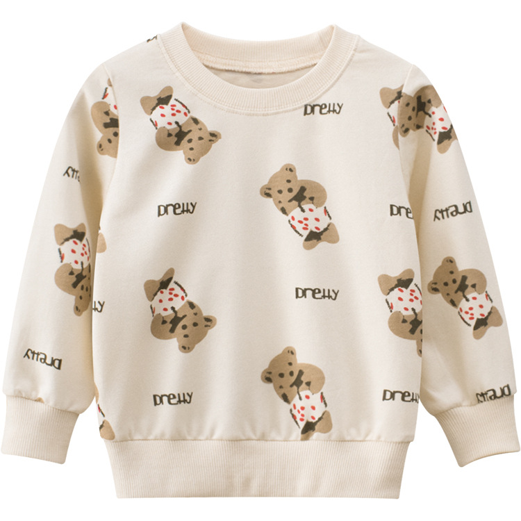 2-8T Toddler kid Baby Girls Sweatshirt Spring Clothes Cartoon Bear Print Loose Hoodies Cute Pullover Top Children Sweatshirt alx