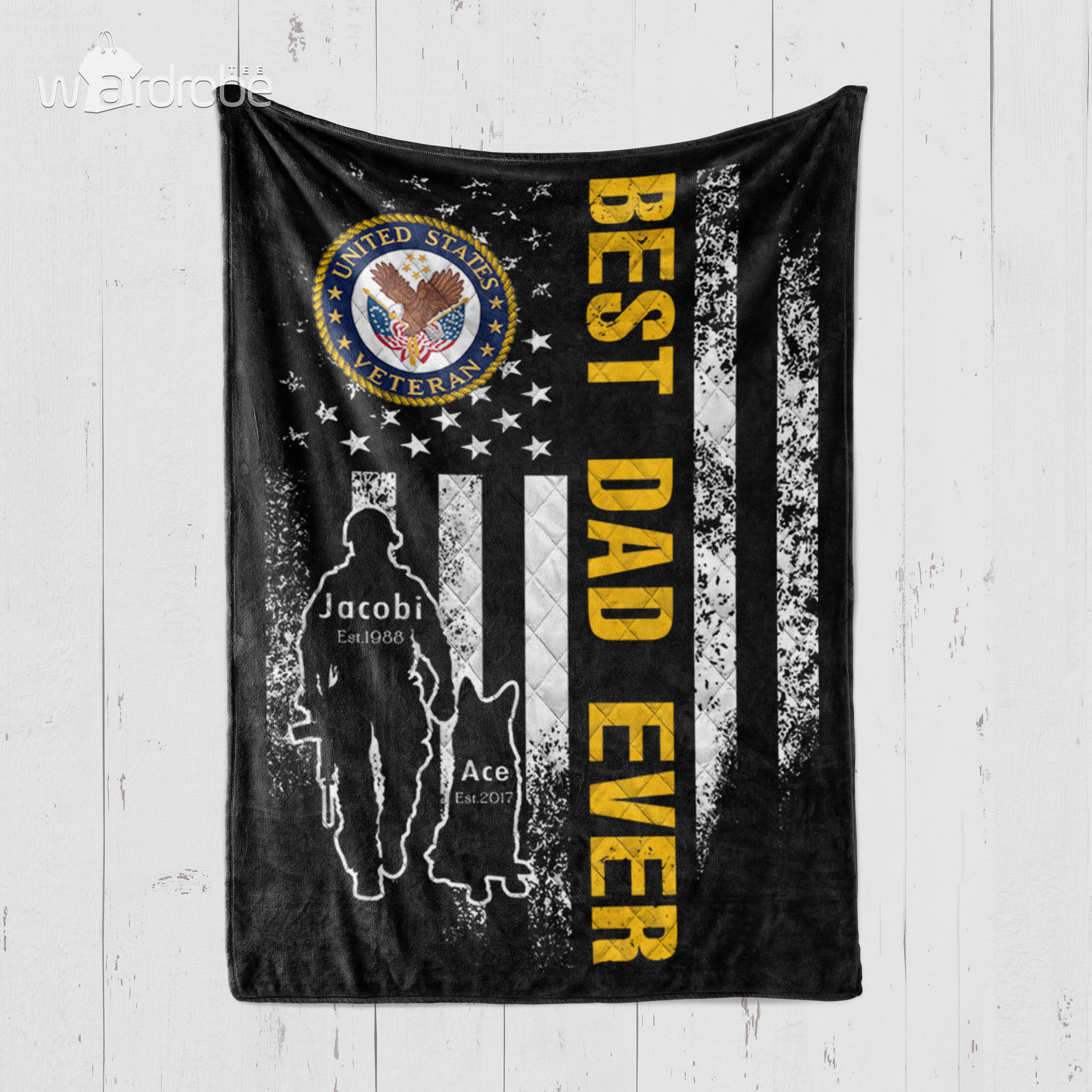 Personalized Father’s Day Gift Best Dad Ever With Dog United State Veteran – Quilt Blanket