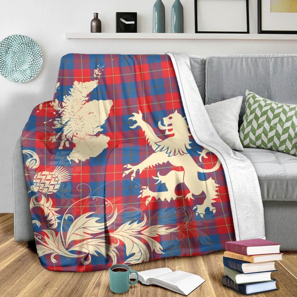 Tartan Blanket  Galloway Red Tartan Scotland Lion Thistle Map Plaid Blanket