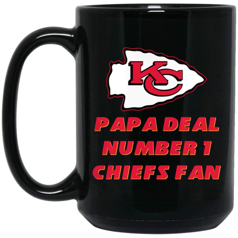 Custom Personalized Kansas City Chiefs Logo Black-Red Papa Deal Number BM15OZ 15 oz. Black Mug