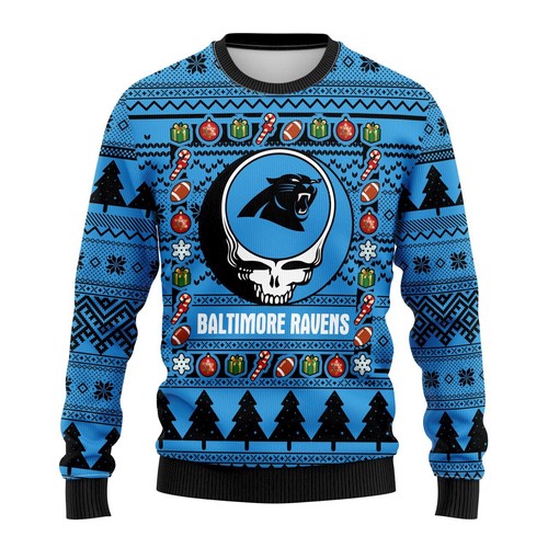 Carolina Panthers Grateful Dead Christmas Gift For Fan Ugly Wool Sweater Christmas