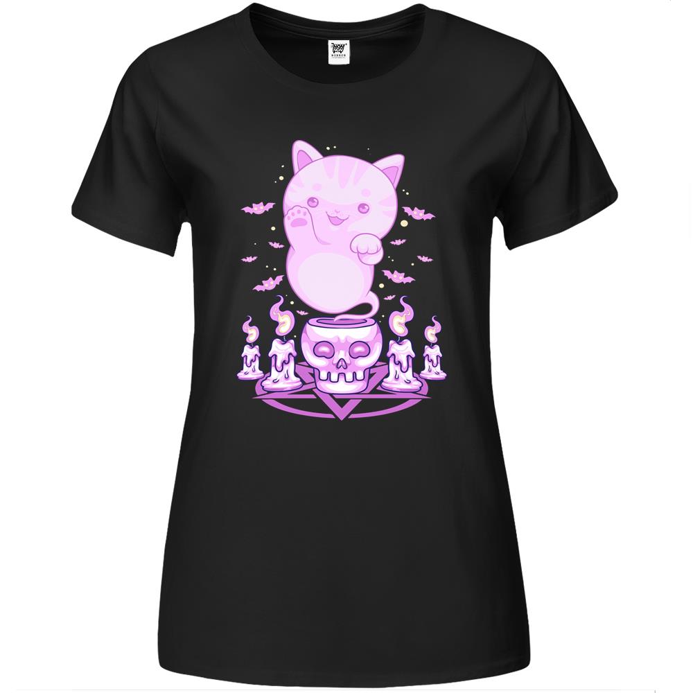 Pastel Goth Ghost Cat Boo Halloween Kitten Aesthetic Occult Sweatshirt Premium Womens Tshirts