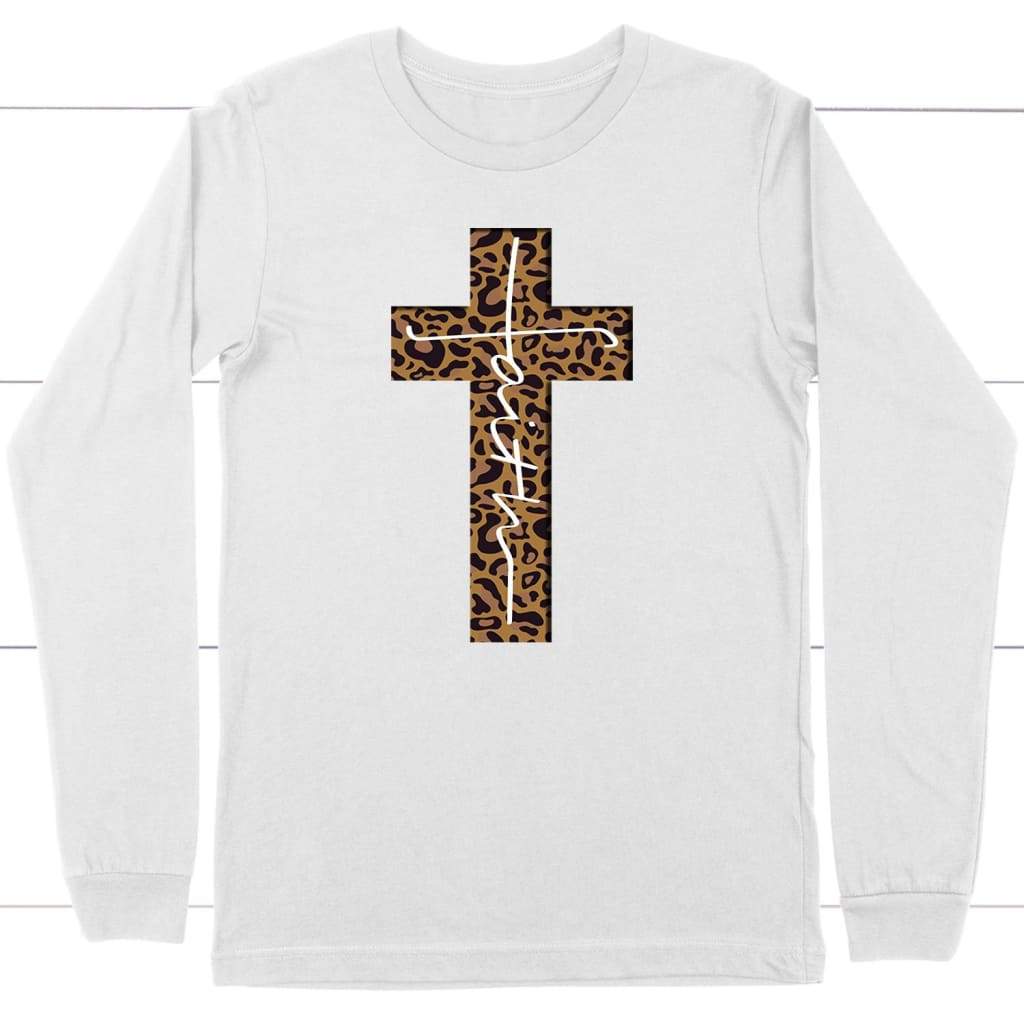 Faith Cross Leopard Christian Long Sleeve T-Shirt | Faith Apparel