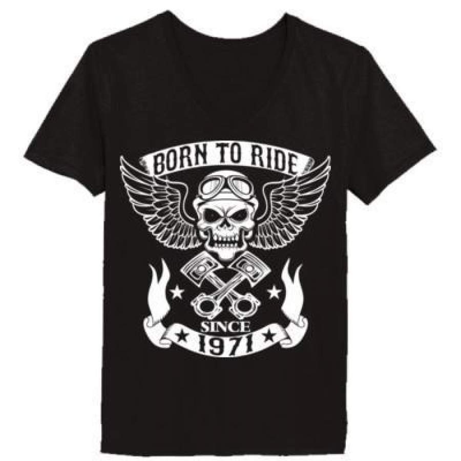 AGR Born To Ride Since 1971 – Ladies’ V-Neck T-Shirt