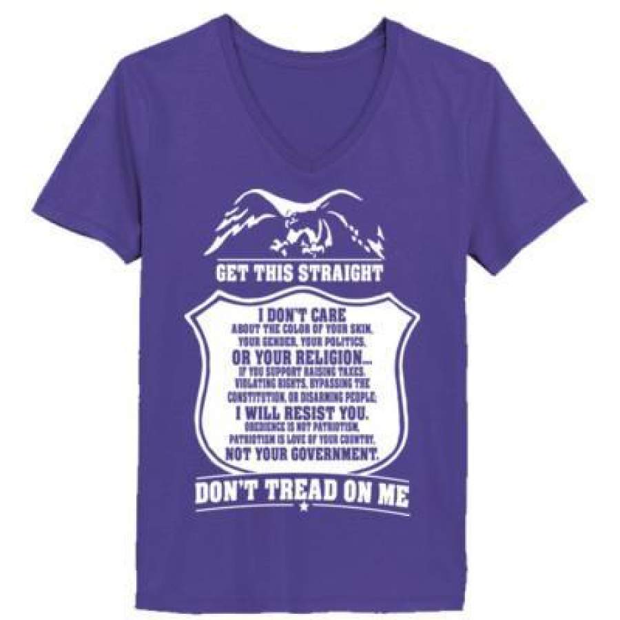 AGR Get This Straight Dont Tread On Me – Ladies’ V-Neck T-Shirt