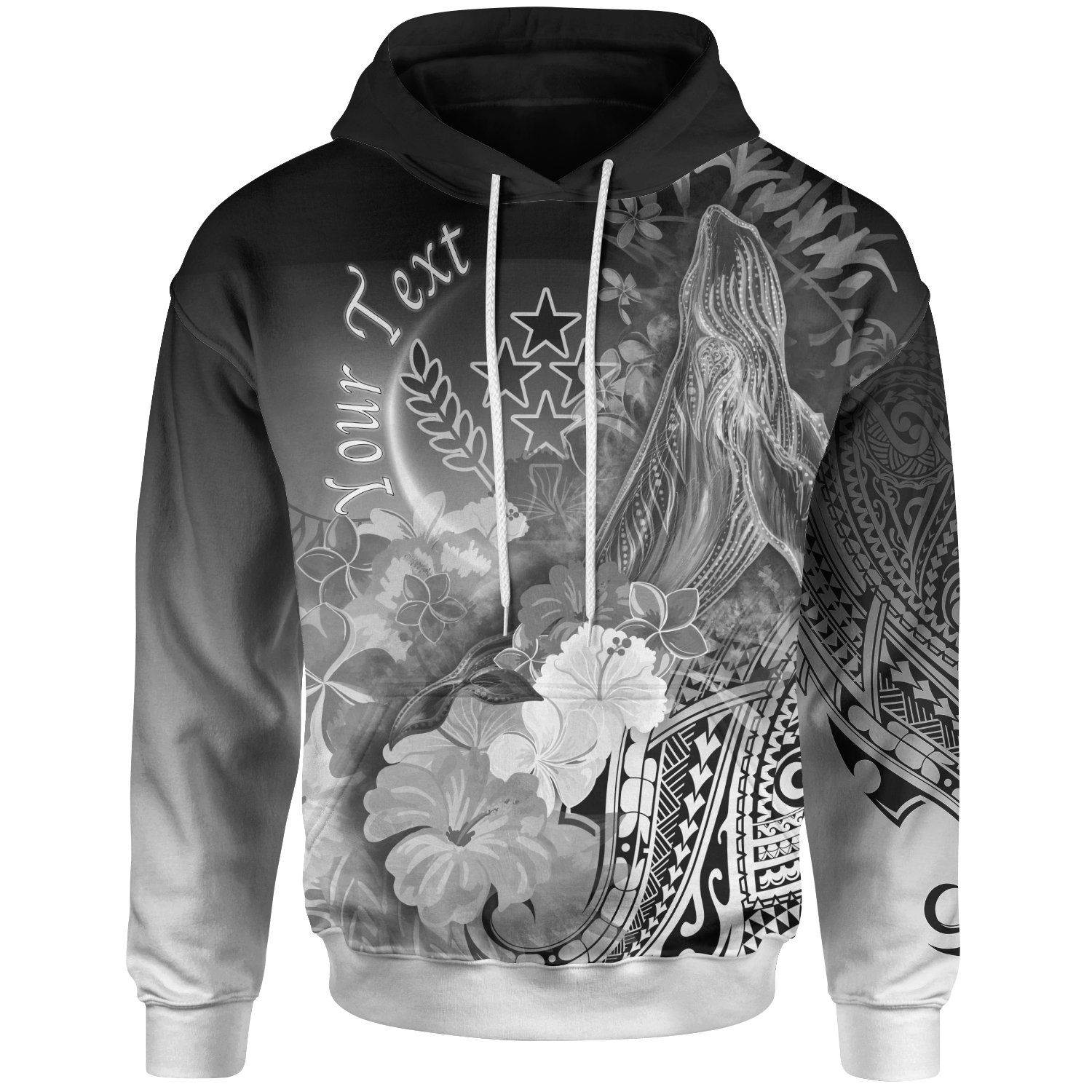 [Custom Personalised] Kosrae Hoodie – Humpback Whale with Tropical Flowers (White) – BN18