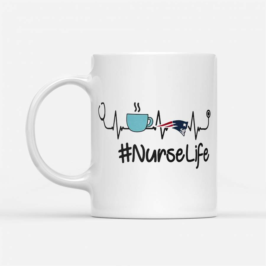 Heartbeat Coffee New England Patriots Nurse Life – White Mug