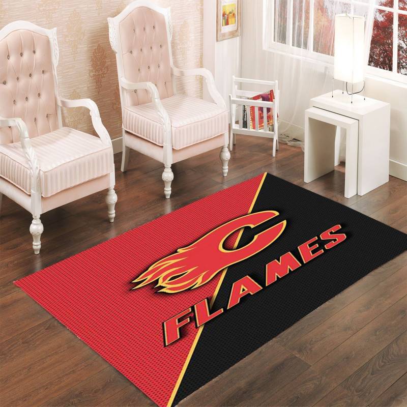 CALGARY FLAMES LOGO LIVING ROOM CARPET RUGS