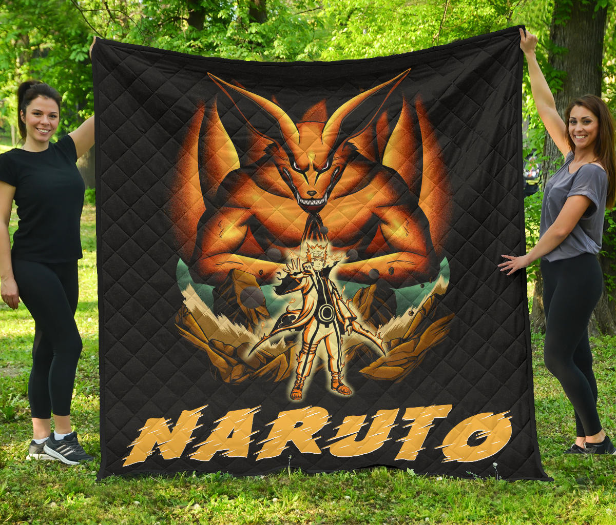 Naruto Anime Naruto Together With Kurama In Battle Premium Quilt Blanket