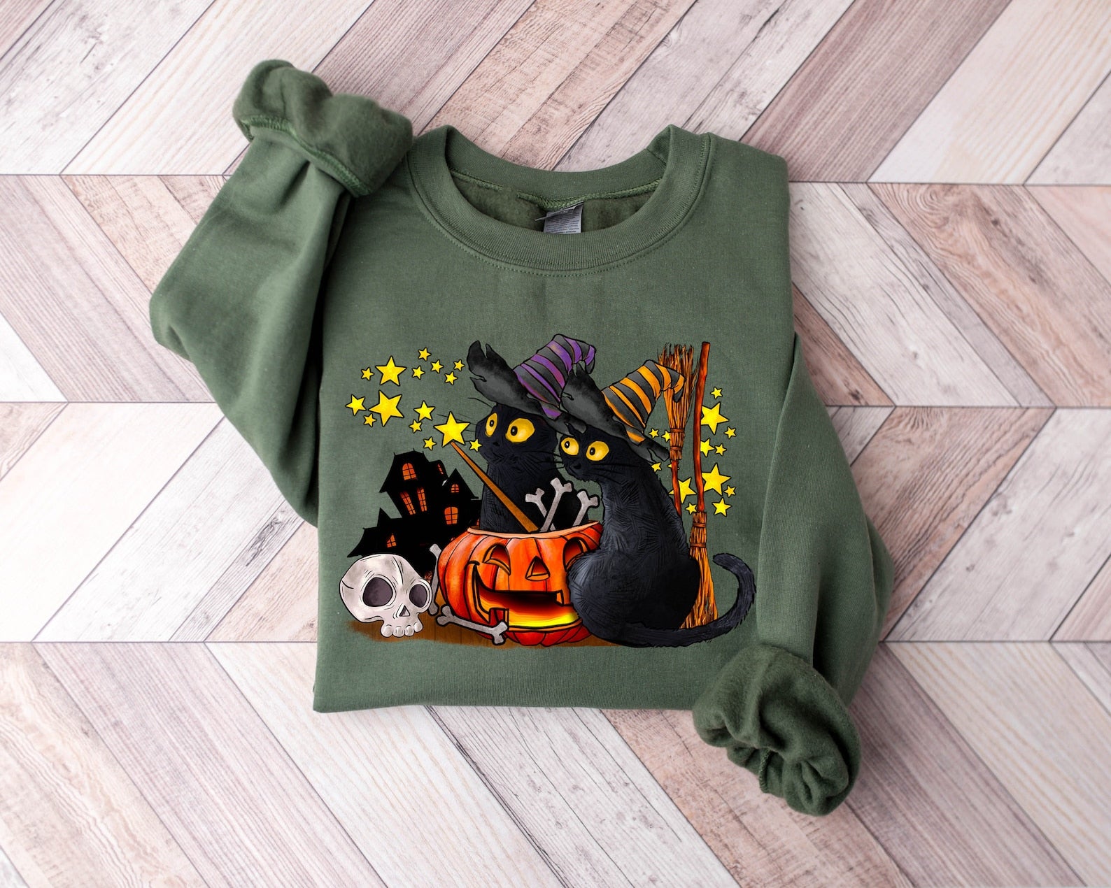 Cat Halloween 2D Crewneck Sweatshirt All Over Print Sweatshirt For Women Sweatshirt For Men Sws1225