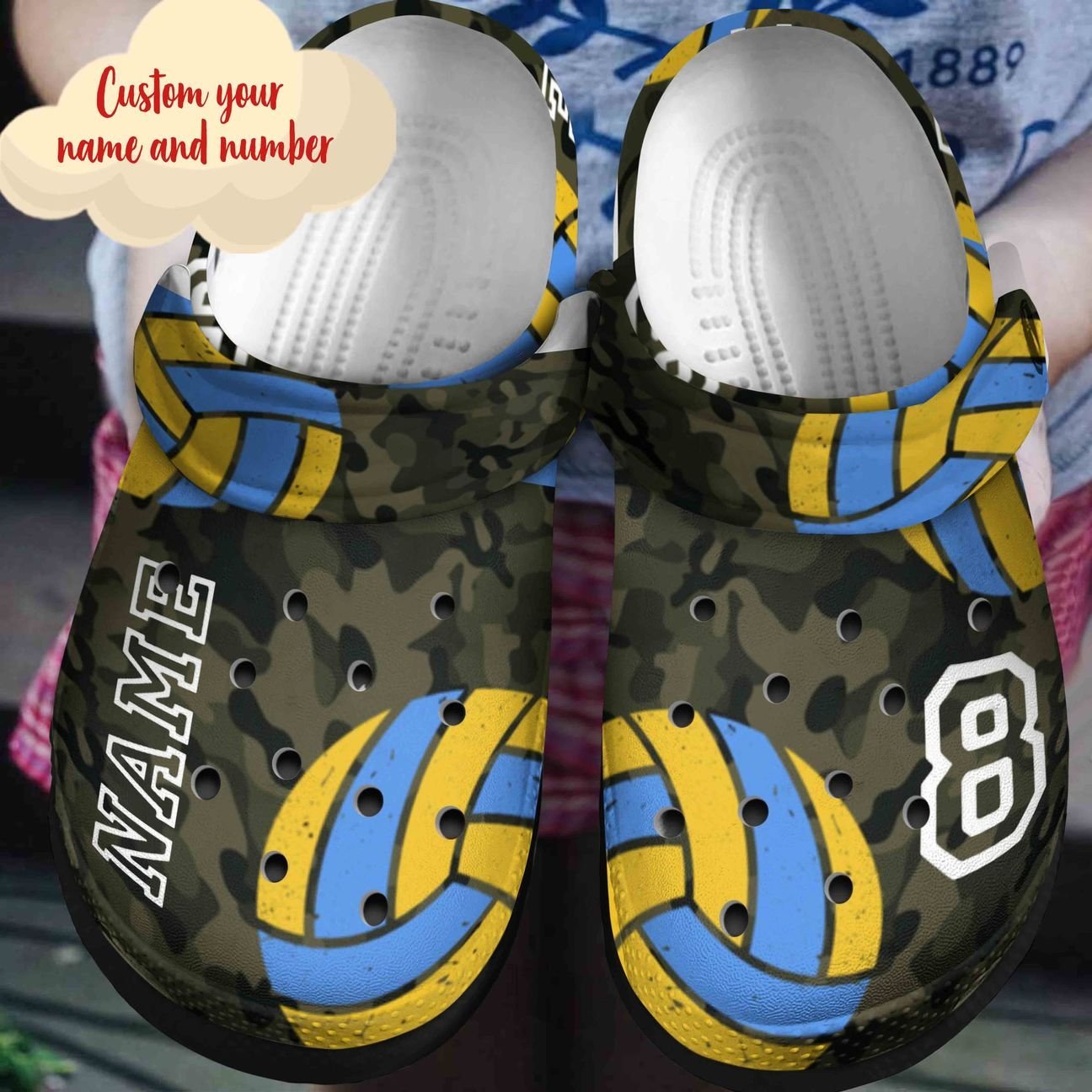 Volleyball Personalized Clog, Custom Name, Text, Color, Number Fashion Style For Women, Men, Kid, Print 3D Volleyball Camouflage