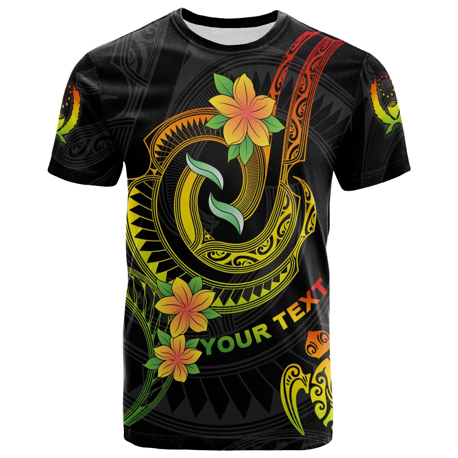 Pohnpei Custom Personalised T- Shirt – Reggae Plumeria Flowers with Spiral Patterns – BN26