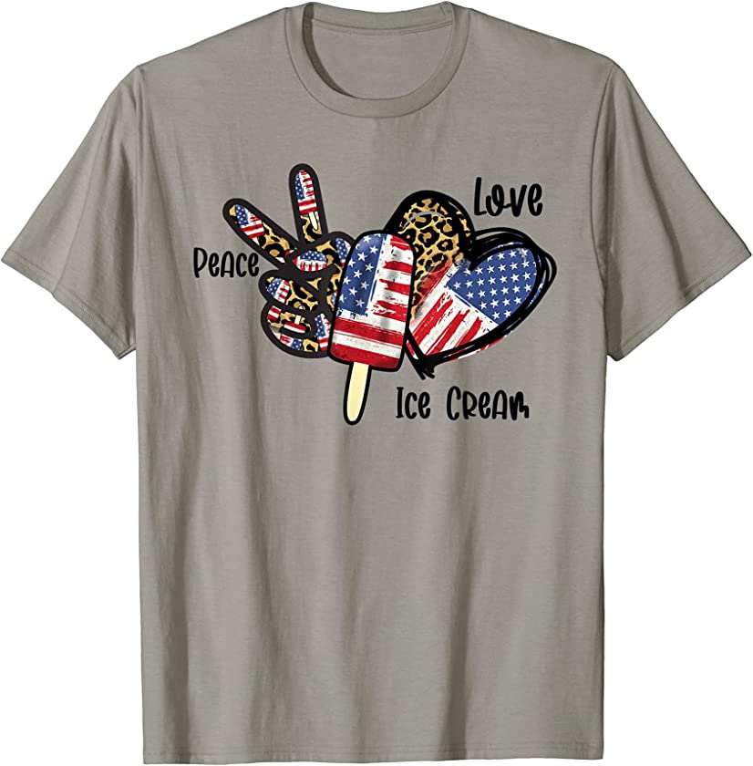 PM7p Leopard Peace Love Ice Cream American Flag 4th of July T-Shirt