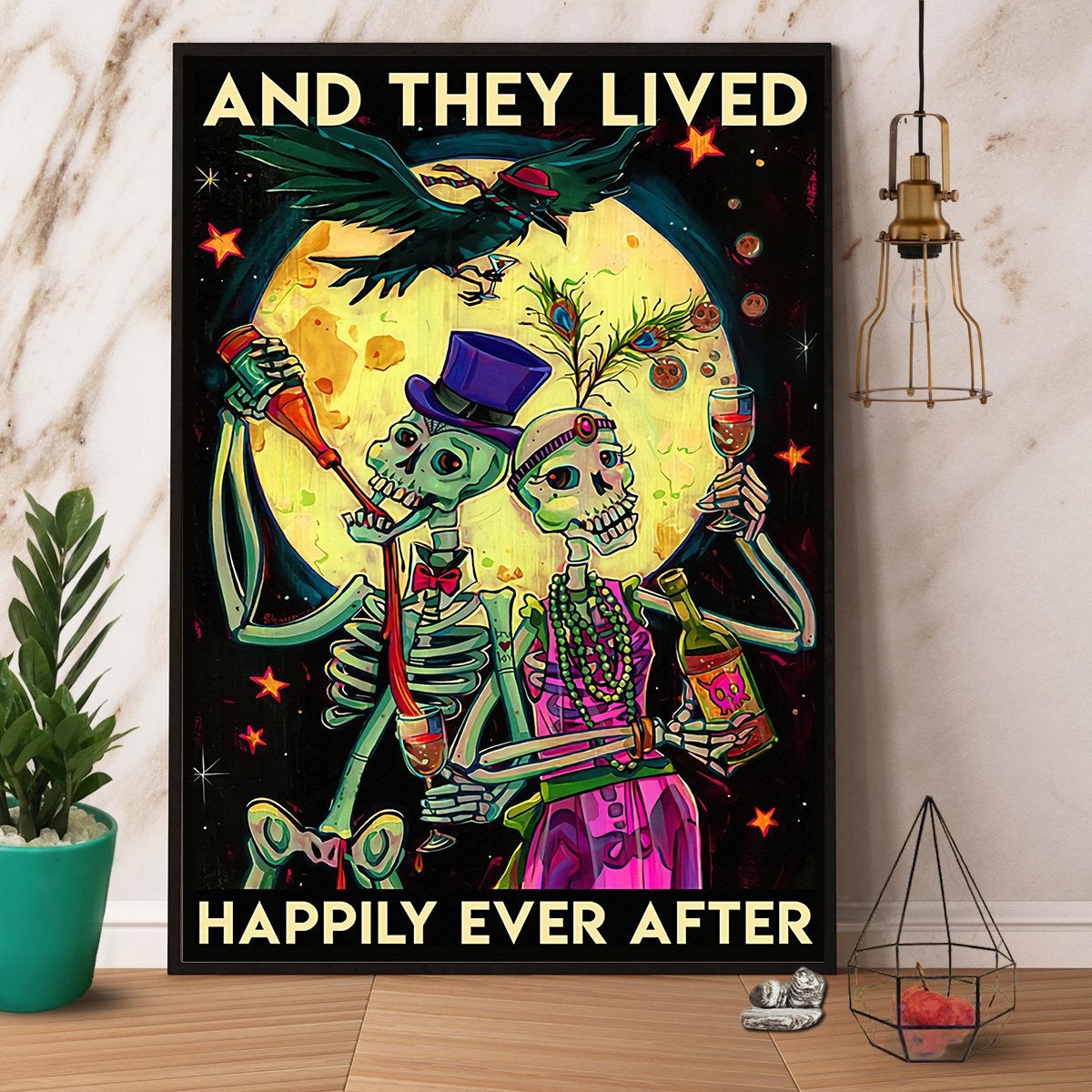 Wine Skeleton And They Lived Happily Ever After Halloween Canvas And Poster, Canvas Prints, My Poster Wall, Canvas Wall Art, Wall Decor Visual Art 1