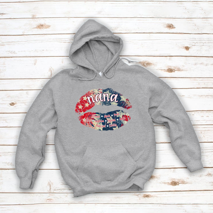 Nana Grandma American Flag Lips Hoodie