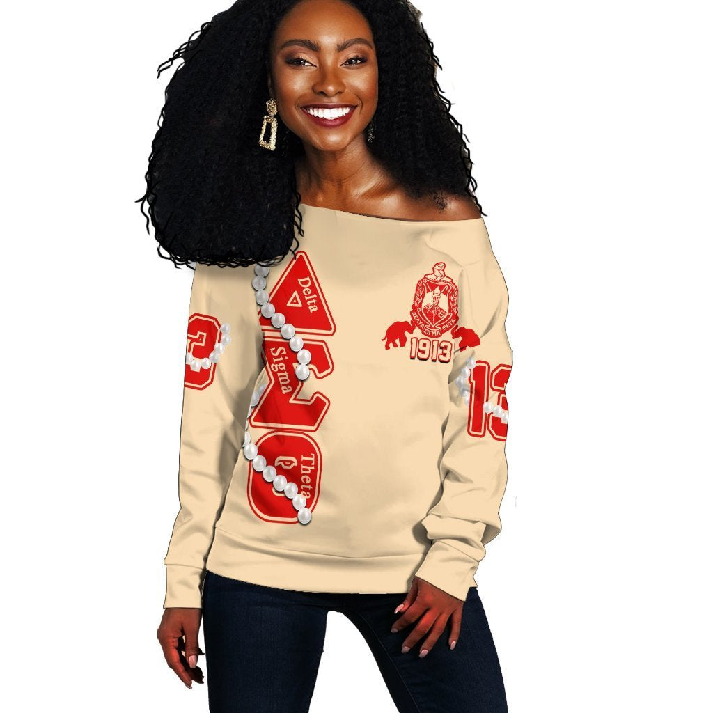 Greek Life Sweatshirt – Delta Sigma Theta Pearl Cream Off Shoulder J09