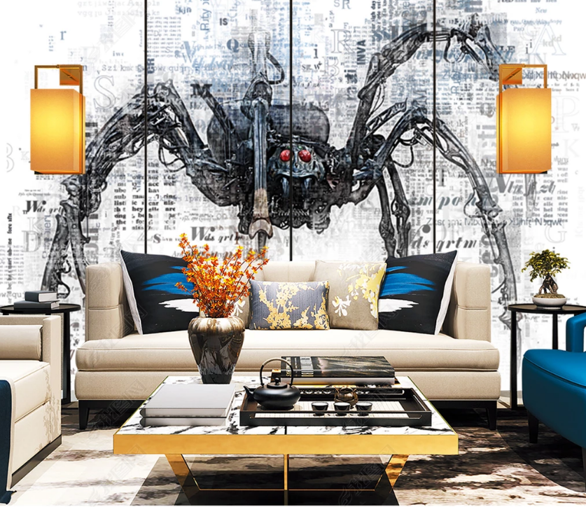 3D Hand Drawn Retro Animal Spider Wall Mural Wallpaper Lqh 153