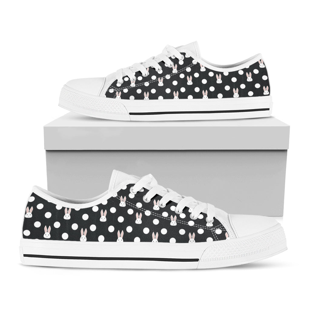 Polka Dot Rabbit Pattern Print White Low Top Shoes