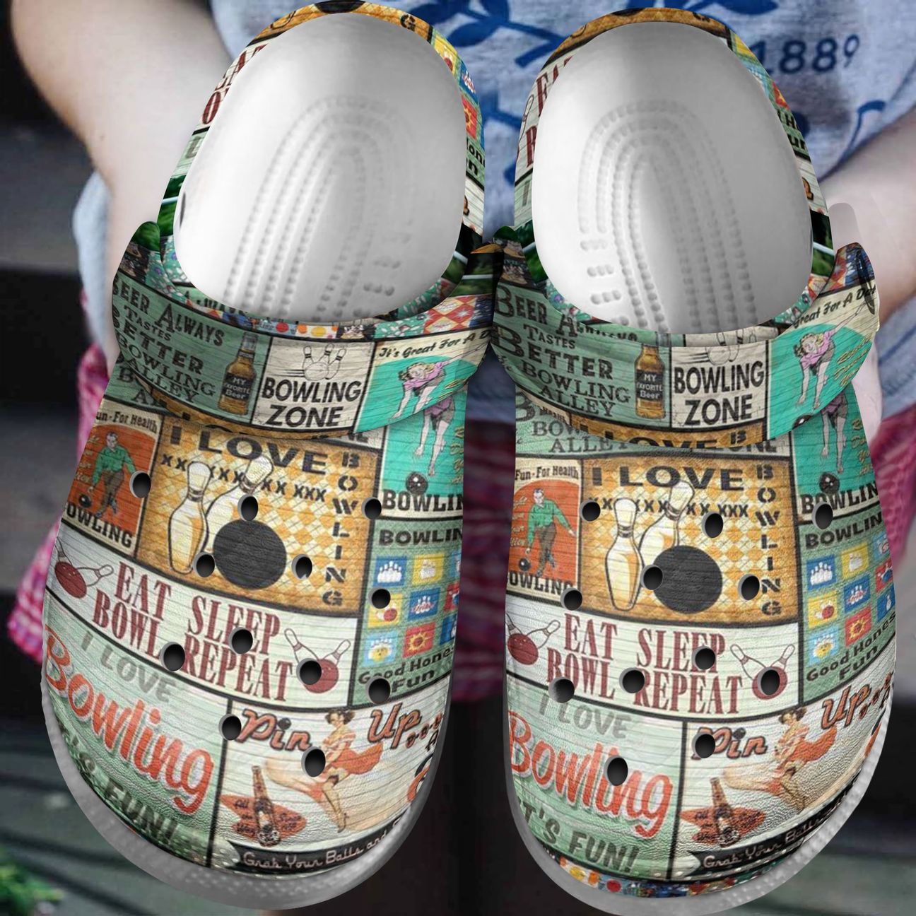 Bowling Personalized Clog, Custom Name, Text, Color, Number Fashion Style For Women, Men, Kid, Print 3D Eat Sleep Bowl Repeat